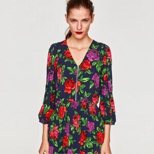 Zara Floral Long Sleeve Dress Size S NEW WITH TAG!
